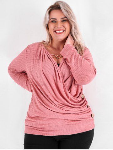 Plus Size Keyhole Chains Draped Surplice T-shirt