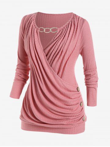 Plus Size Keyhole Chains Draped Surplice T-shirt