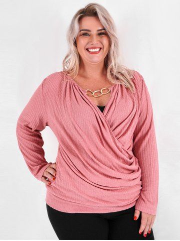 Plus Size Keyhole Chains Draped Surplice T-shirt
