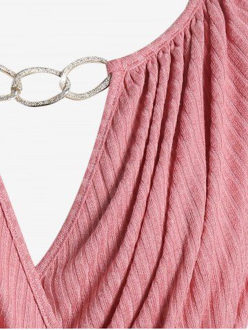 Plus Size Keyhole Chains Draped Surplice T-shirt