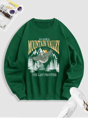 Crewneck ALASKA MOUNTAIN VALLEY Eagle Graphic Sweatshirt - DEEP GREEN - M
