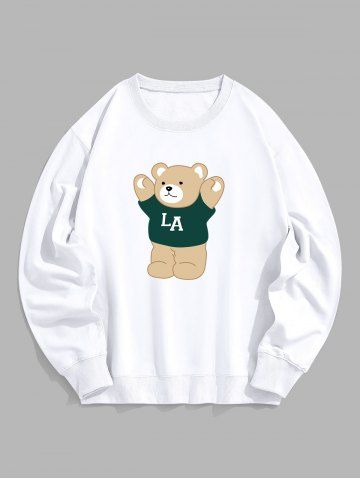 LA Cartoon Bear Graphic Pullover Sweatshirt - WHITE - L