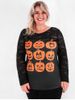 Plus Size Lace Sleeve Pumpkin Face Print Halloween Tee -  