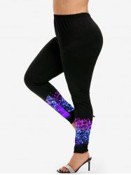 Plus Size Glitter Light Beam Print Skinny Leggings -  