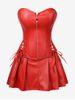 Plus Size Faux Leather Zip Front Corset Top and Pleated Skirt Set -  
