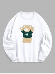 LA Cartoon Bear Graphic Pullover Sweatshirt -  