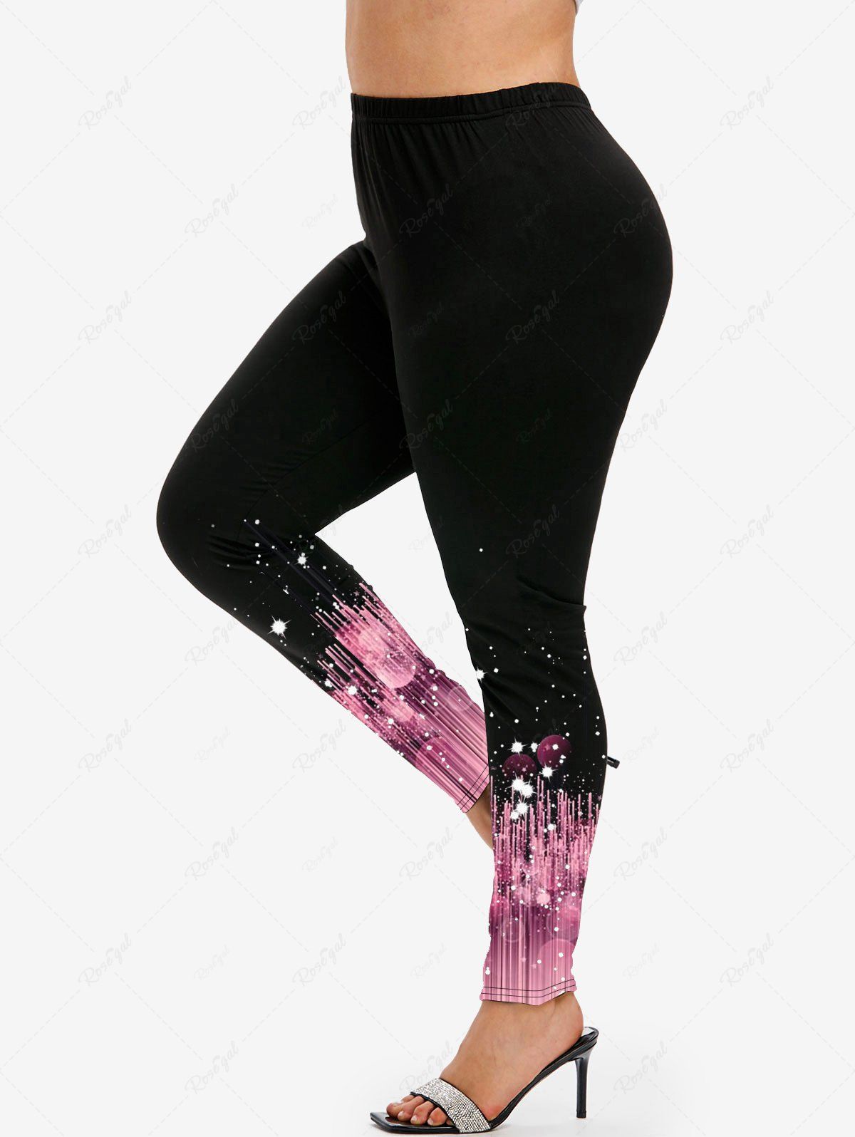 Sale Plus Size 3D Sparkles Stripes Printed Skinny Leggings  