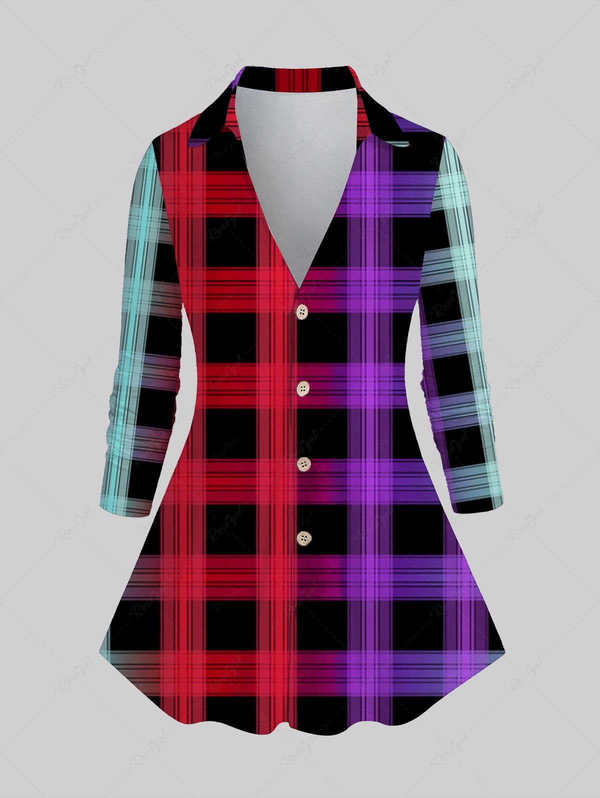 Latest Plus Size Colorful Checked Button Up Shirt  