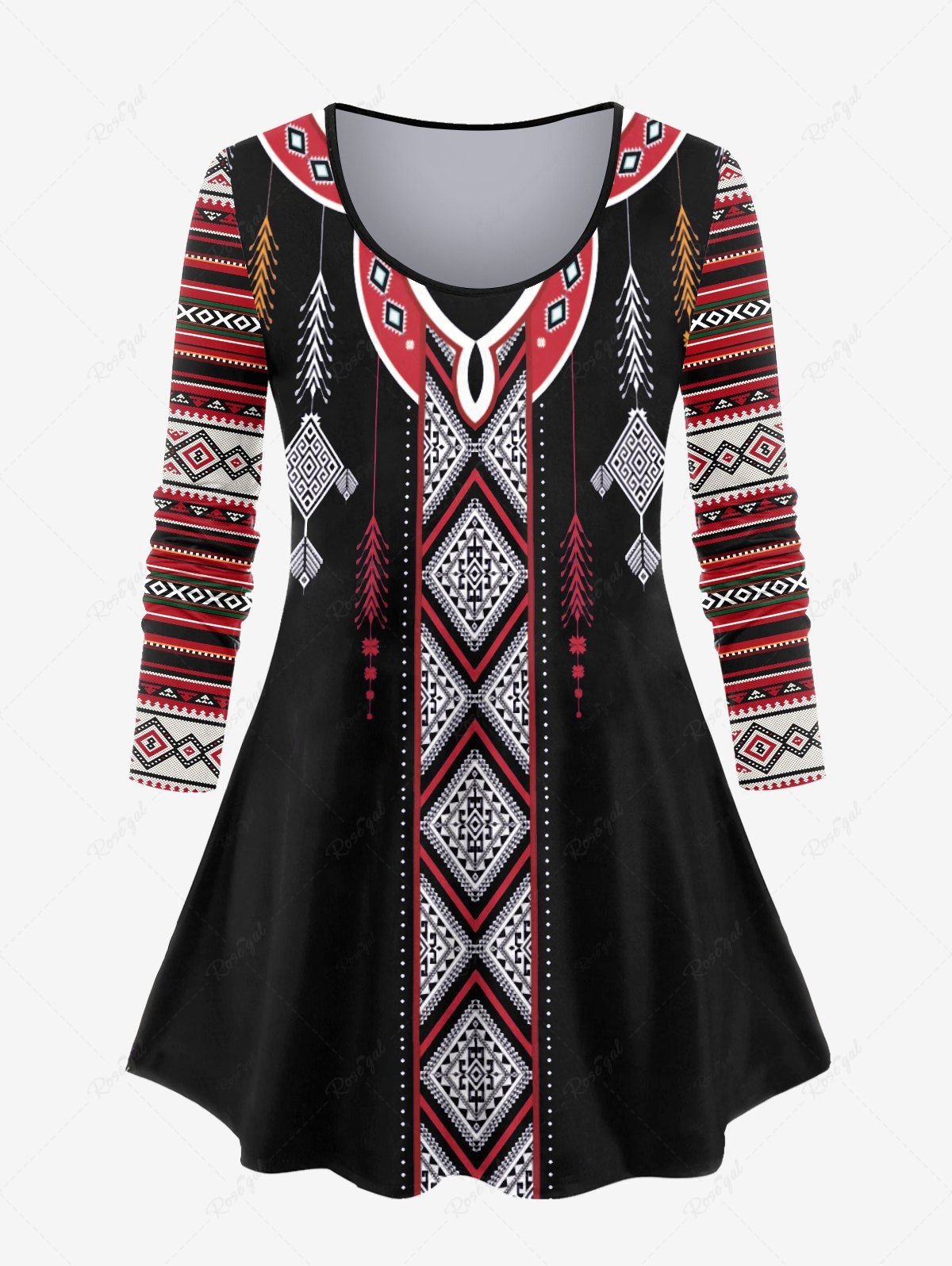 Outfits Plus Size Long Sleeve Geometry Print T-shirt  