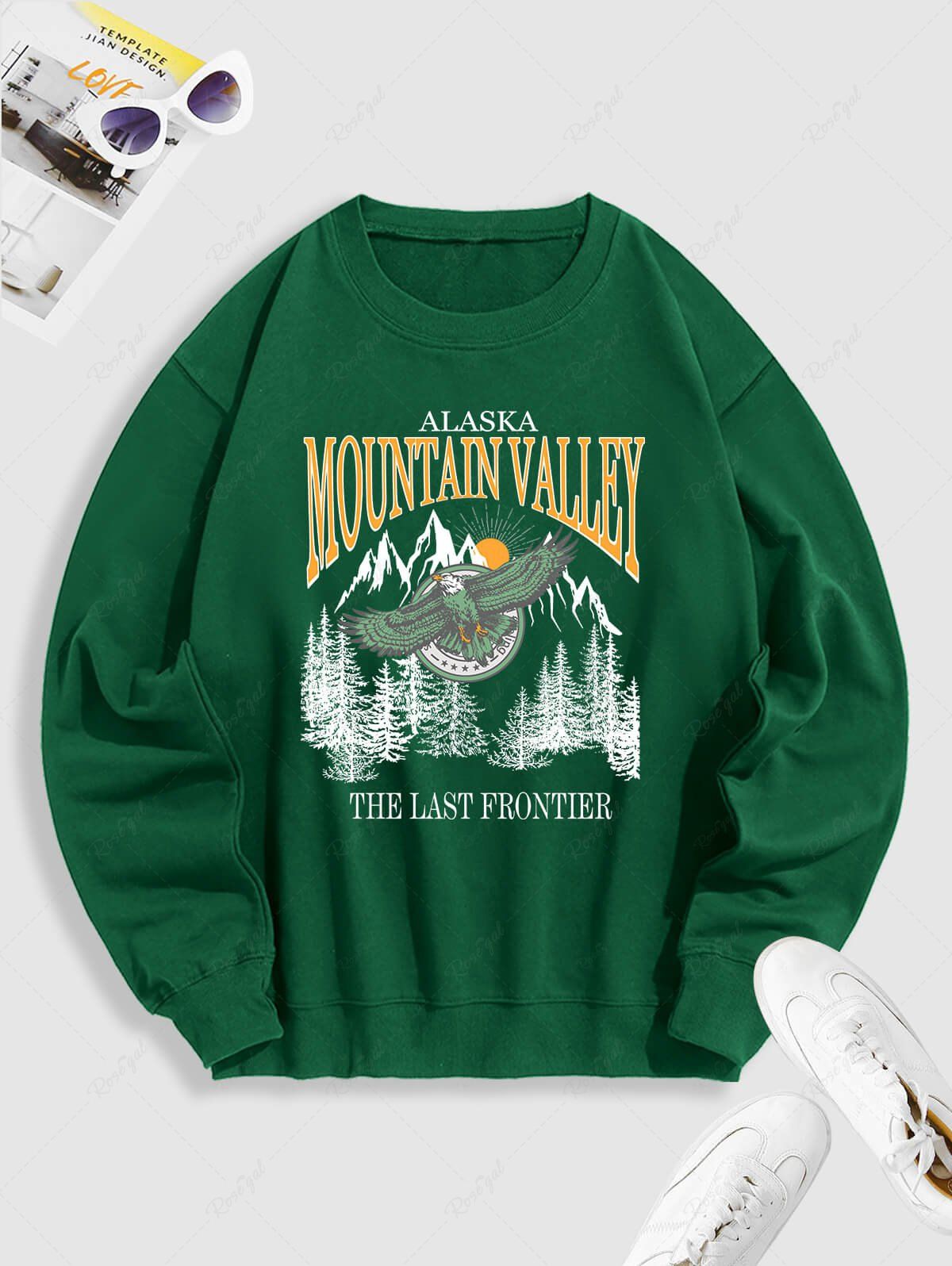 Fashion Crewneck ALASKA MOUNTAIN VALLEY Eagle Graphic Sweatshirt  