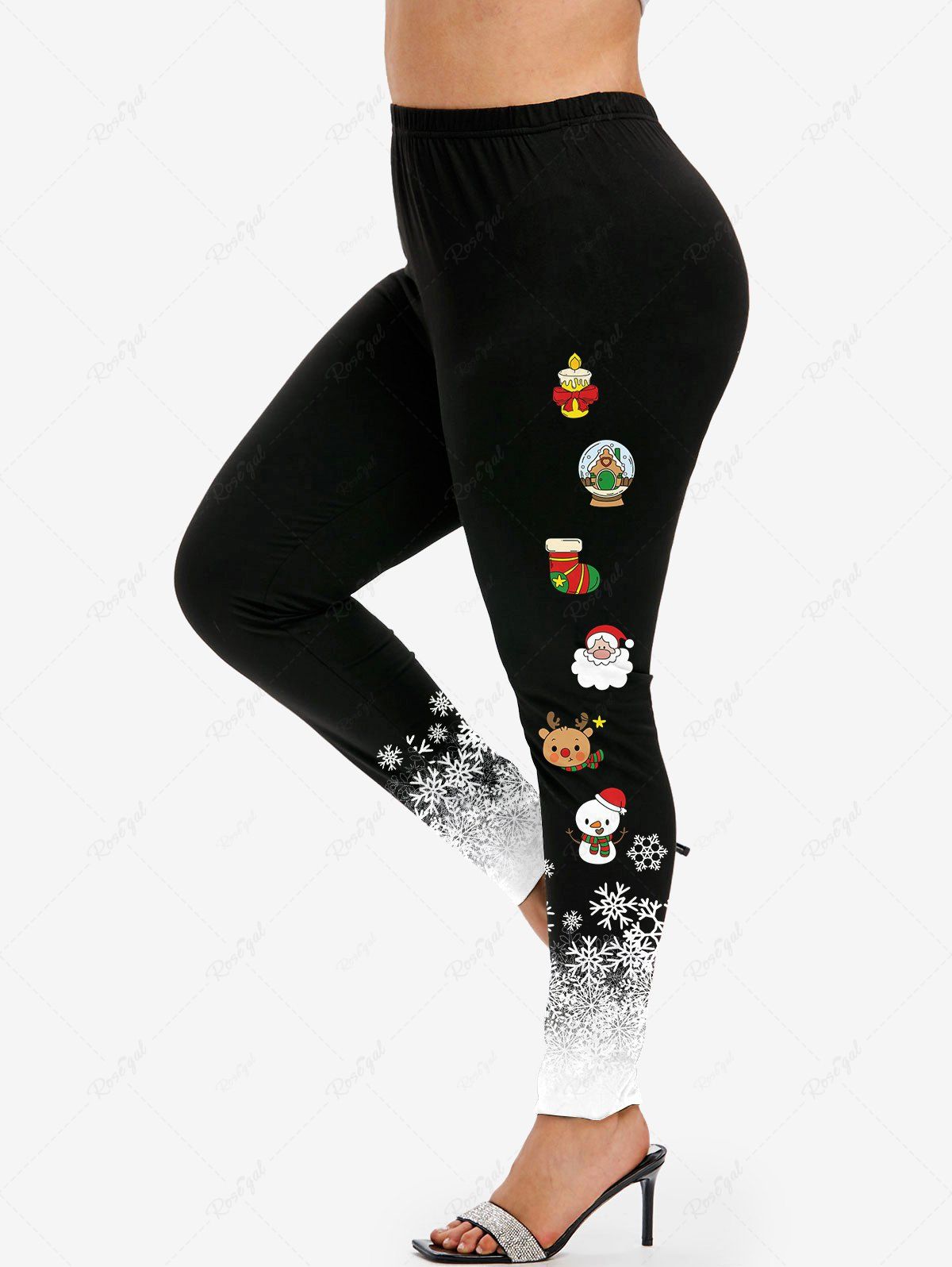 Store Plus Size High Rise Christmas Printed Skinny Leggings  