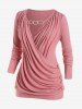 T-shirt Drapé Chaîne Superposé de Grande Taille avec Trou de Serrure - Rose clair 