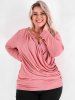 T-shirt Drapé Chaîne Superposé de Grande Taille avec Trou de Serrure - Rose clair 2x | US 18-20