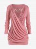 Plus Size Keyhole Chains Draped Surplice T-shirt -  