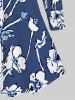 Chemise Bicolore Fleurie Bouton en Avant de Grande Taille - Bleu profond 3X | US 22-24