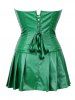 Plus Size Faux Leather Zip Front Corset Top and Pleated Skirt Set -  