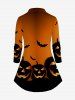 Chemise D'Halloween à Imprimé Chauve-souris Ombrée Citrouille à Manches Longues - Orange Foncé 4X | US 26-28