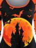 T-shirt D'Halloween Chauve-souris Château Graphique à Manches Raglan - Noir 