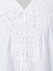 Plus Size Lace Applique V Notched Solid Blouse -  