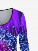 Plus Size Long Sleeve Glitter Light Beam Print T-shirt -  