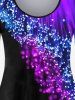 Plus Size Long Sleeve Glitter Light Beam Print T-shirt -  