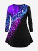 Plus Size Long Sleeve Glitter Light Beam Print T-shirt -  