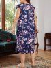 Plus Size Lace Panel Floral Printed Short Sleeves Midi Sleep Dress -  