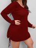 Plus Size Long Sleeves Cinched Ruched Solid Mini Dress -  