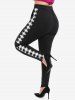 Plus Size Plaid Colorblock Pull On Pants with Pockets -  
