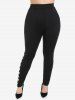 Plus Size Plaid Colorblock Pull On Pants with Pockets -  