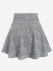 Plus Size High Rise Houndstooth A Line Mini Skirt with Buttons -  