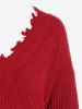Plus Size Solid Drop Shoulder Ripped Frayed Pullover Jumper -  