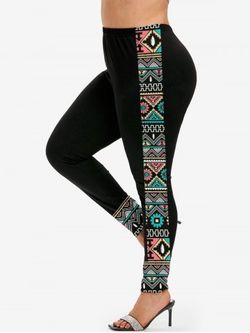 Plus Size Ethnic Side Printed Leggings - BLACK - 3X | US 22-24