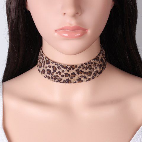 Faux Suede Leopard Print Wide Choker Necklace