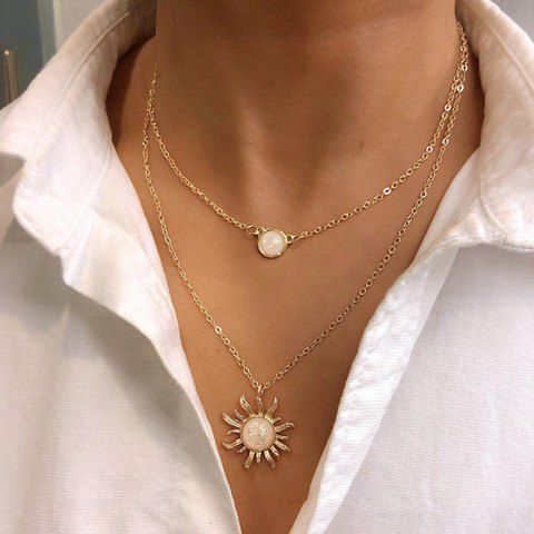 Double Layer Sunflower Pendant Choker Necklace