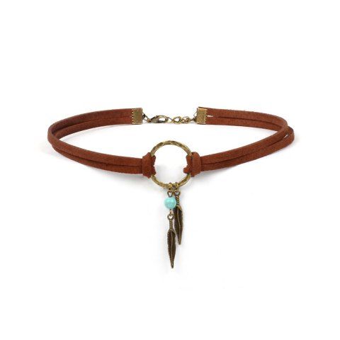 Circle Leaf Turquoise Double Layer Velvet Choker Necklace