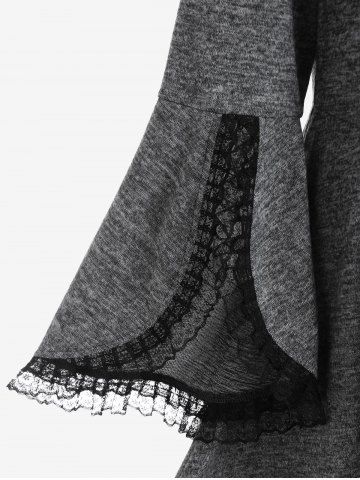 Plus Size Bell Sleeve Half Zipper Lace Edge High Low Coat