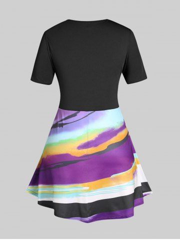 Plus Size & Curve Tie Dye Striped Skirted Ruched Tunic Tee