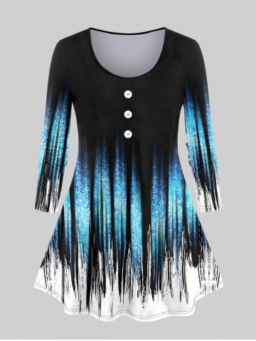 Plus Size Long Sleeve Light Beam Print T-shirt - BLACK - M | US 10
