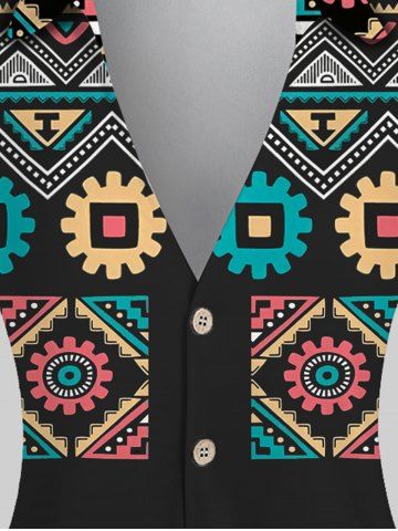 Plus Size Ethnic Printed Button Front Shirt