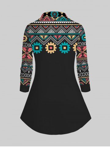 Plus Size Ethnic Printed Button Front Shirt