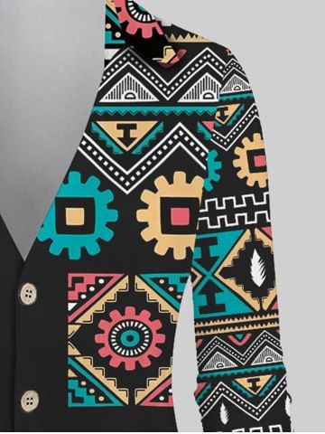 Plus Size Ethnic Printed Button Front Shirt