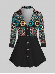 Plus Size Ethnic Printed Button Front Shirt -  