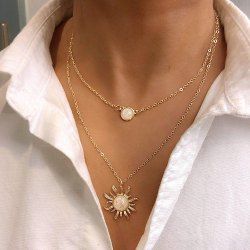 Collier Ras-du-Cou Tournesol Pendant à Double Couches - d'or 