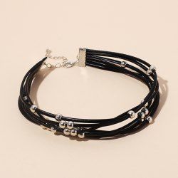 Gothic Beaded Multilayer Rope Faux Leather Choker Necklace -  