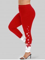 Plus Size Christmas Snowflake Printed Two Tone Leggings -  