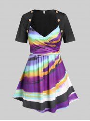Plus Size & Curve Tie Dye Striped Skirted Ruched Tunic Tee -  