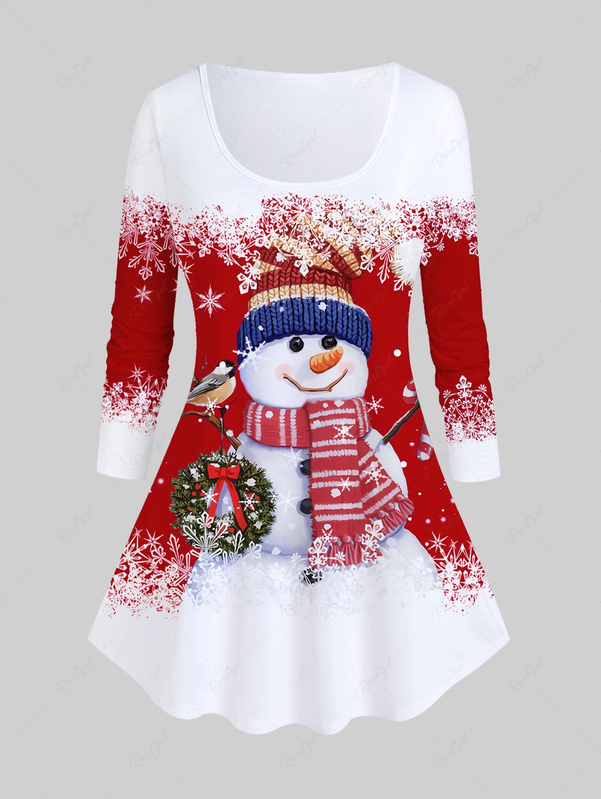 New Plus Size Christmas Snowman Print T-shirt  