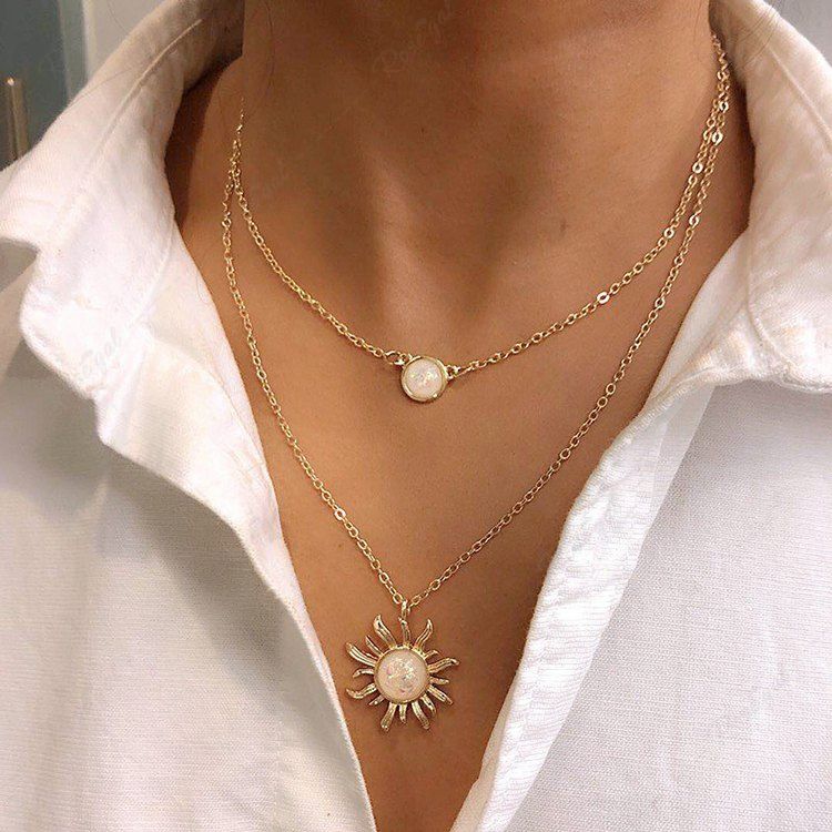 Outfit Double Layer Sunflower Pendant Choker Necklace  