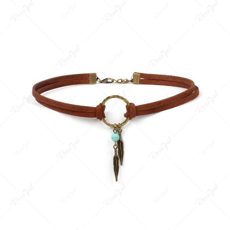 Best Circle Leaf Turquoise Double Layer Velvet Choker Necklace  